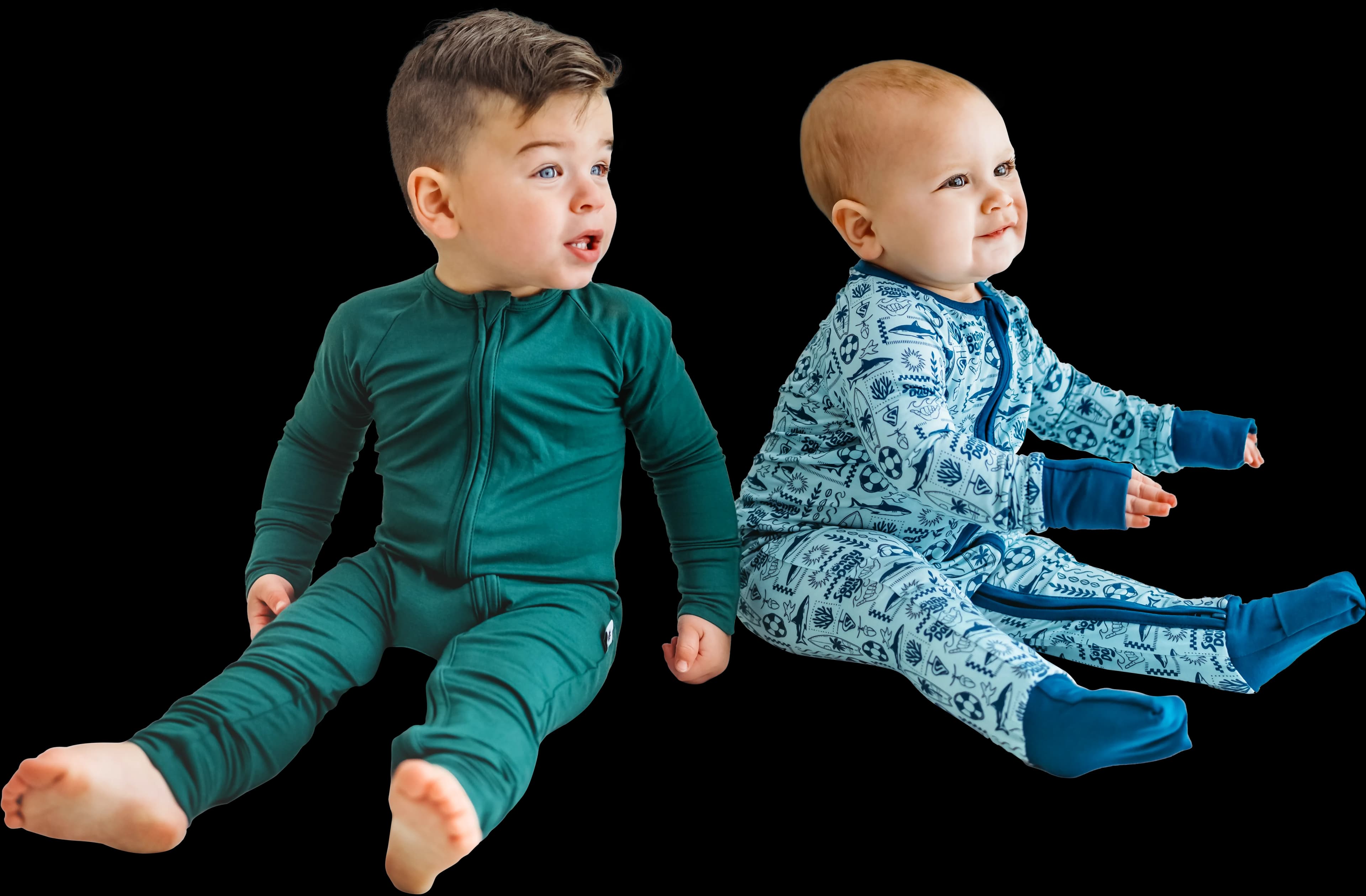 Two little explorers in Sonny Days rompers